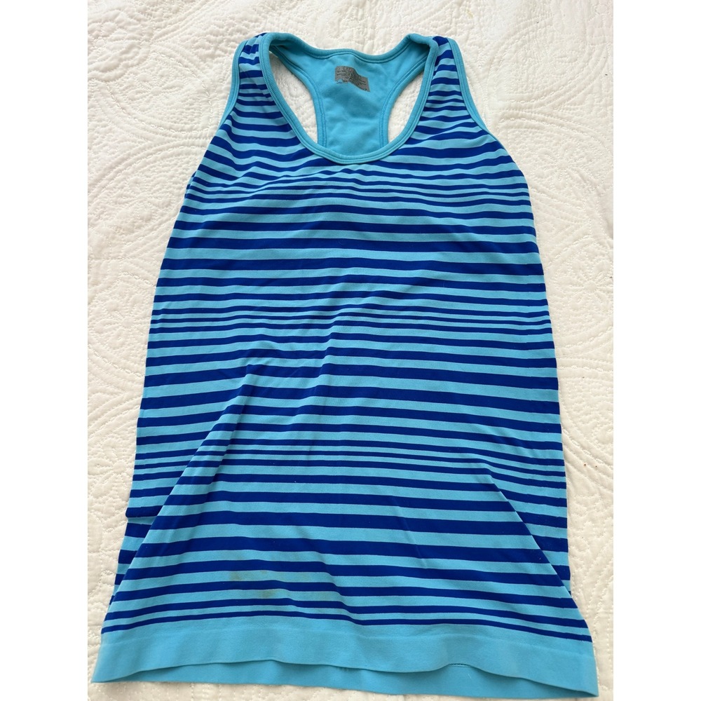 Athleta Tank Top Womens Small Blue Striped Racerback Shelf Bra Athletic S